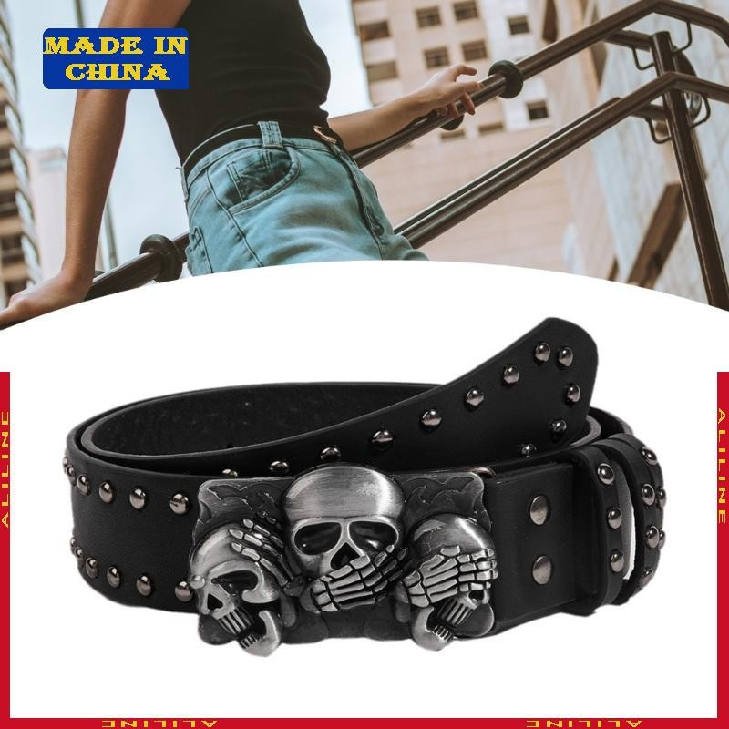 Cinto de Cintura com Fivela de Caveira Estilo Punk Cinto de Jeans com Espinhos UXOE