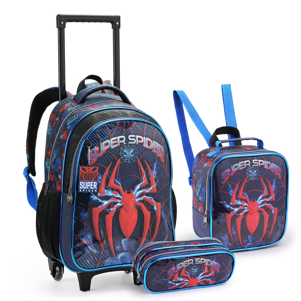 Kit Mochila de Rodinhas Infantil Seanite Super Spider Masculina Escolar Aranha 2026