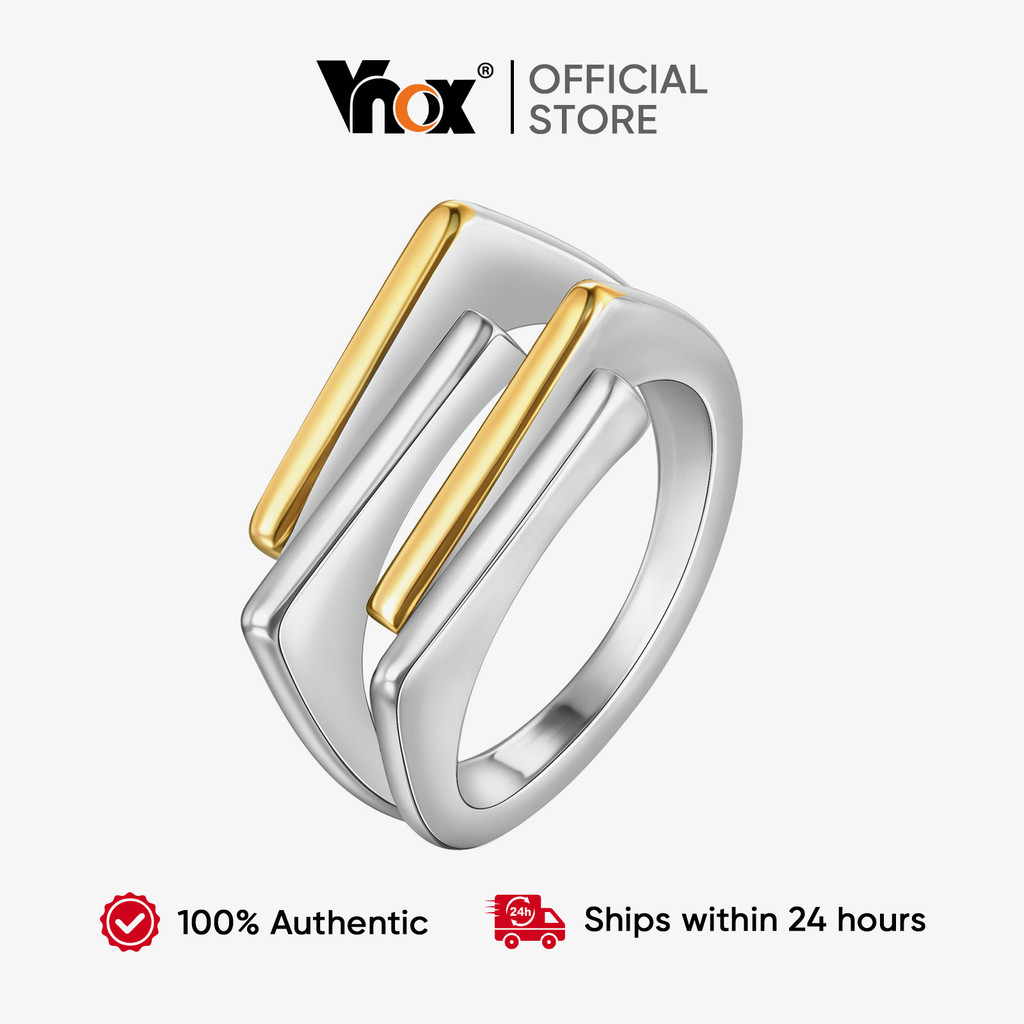 Anel Geométrico De Três Camadas Vnox Para Mulheres E Meninas , Ouro , Prata , Design Exclusivo , Aberto , Joia , Present