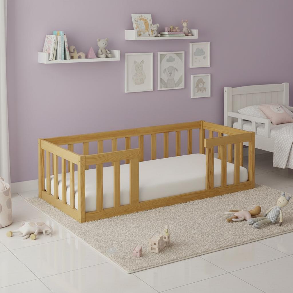 Cama Infantil Solteiro Montessoriana com Grades de Proteção