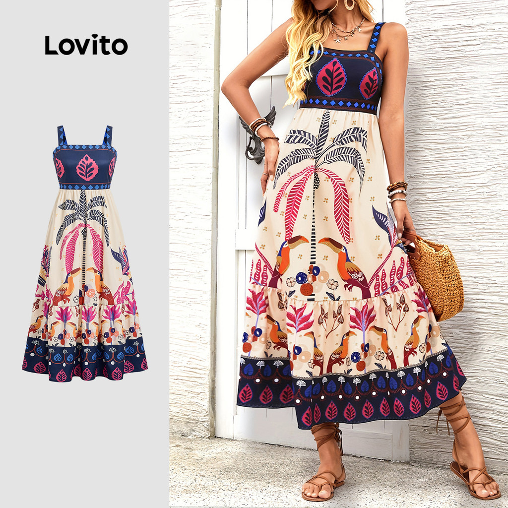 Lovito  Padrão de Vestido Boho com Zíper Vestido Primavera/verão para Mulheres LBL32133