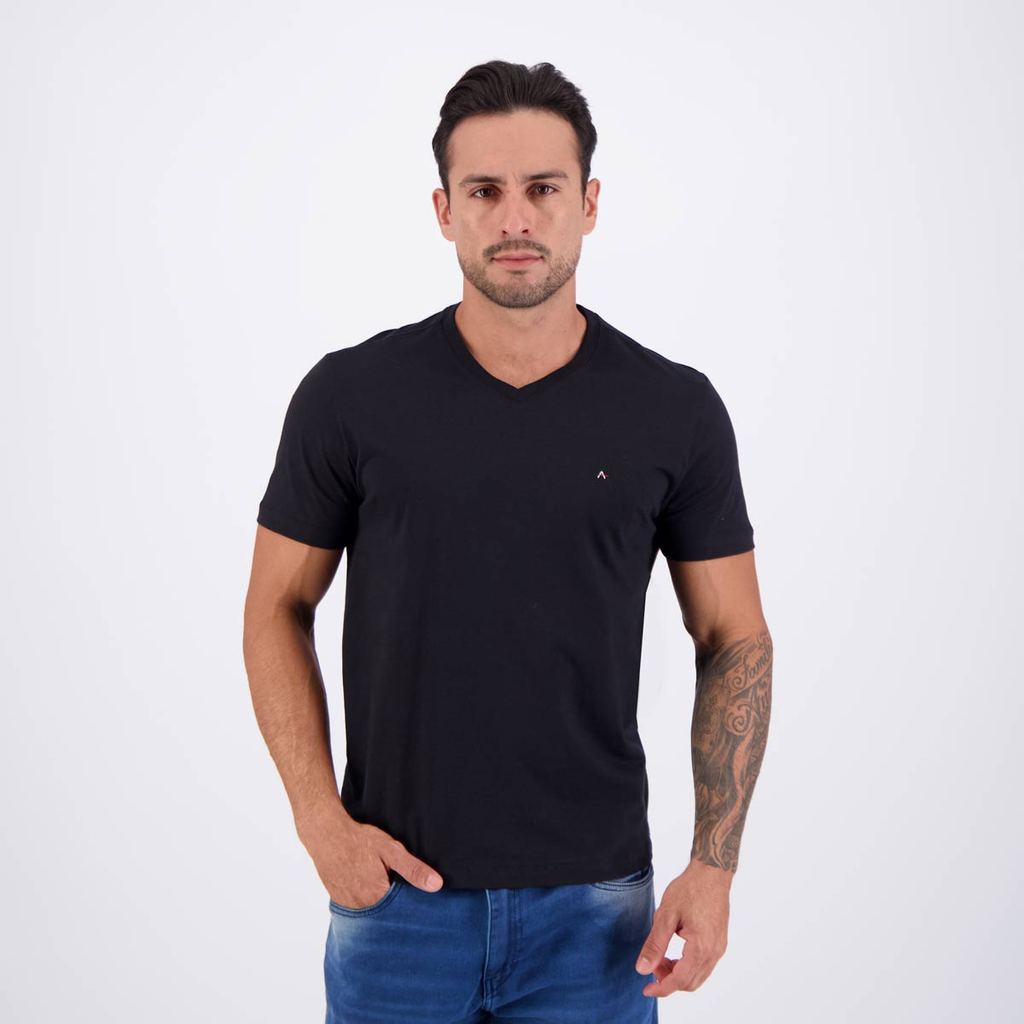 Camiseta Aramis Básica Gola V Preta em Oferta na Shopee