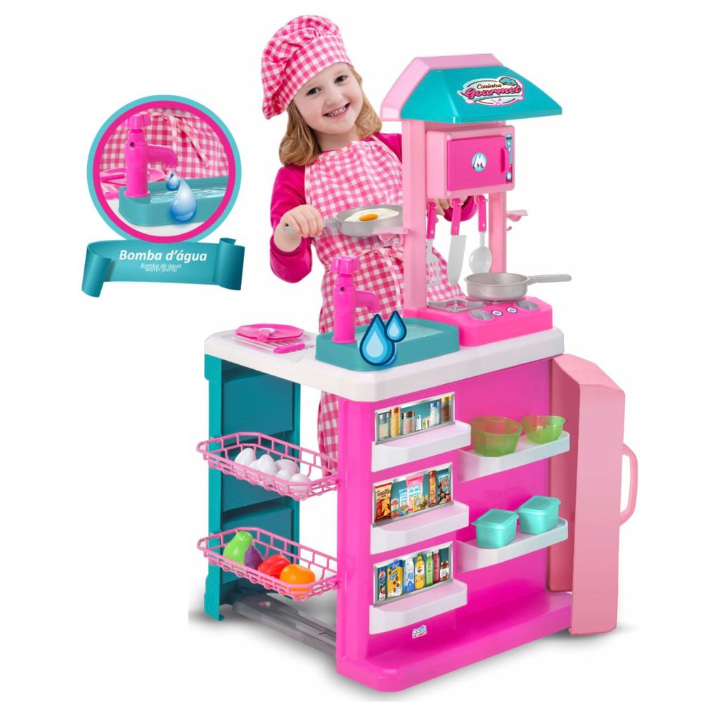 Cozinha Gourmet Infantil Completa Rosa Sai Água Magic Toys 8016
