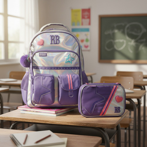 Kit Mochila Escolar de Costas Rebecca Bonbon 20L porta Notebook + Estojo