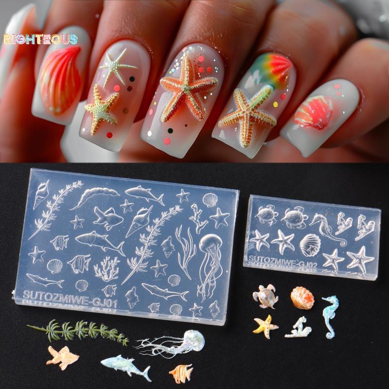 Rightrous 1 Pçs Concha Estrela Do Mar Água-Viva Marisco 3D Silicone Molde De Unhas Verão Oceano Série DIY Arte Prego Nov