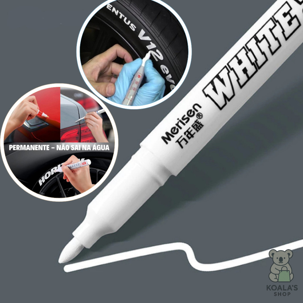 Canetas Branca Permanente Marcadora Pinta Pneu Prova D'Água Retoque e Reparos em Oferta na Shopee