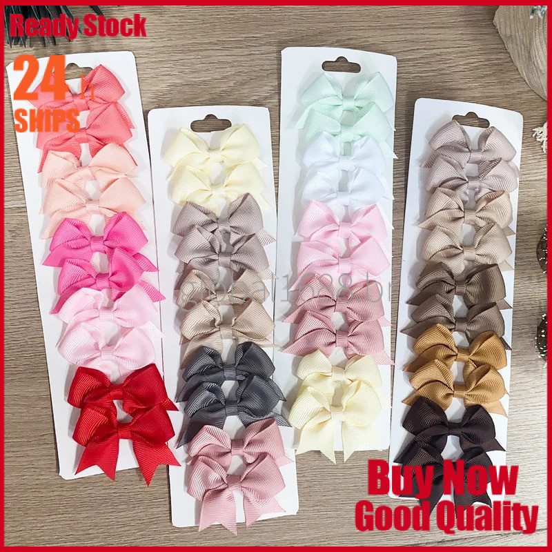 10Pcs/Conjunto de Laços de Cabelo para Crianças em Cor Sólida, Clips de Cabelo para Meninas Bebês, Laço de Fita Feito à