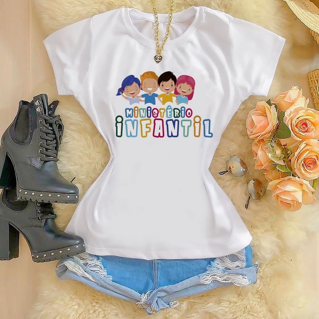Tshirts feminina Poliéster - Ministério Infantil em Oferta na Shopee
