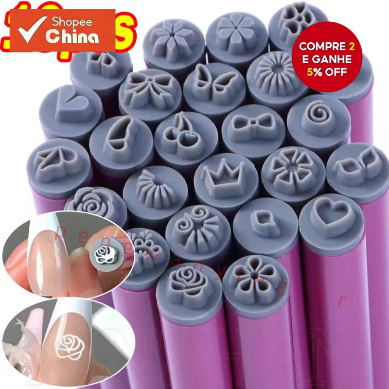6/10pcs Caneta Profissional para Carimbo de Arte de Unha - Modelo 3D de Margarida/Estrela/Borboleta/Coração Ferramenta M