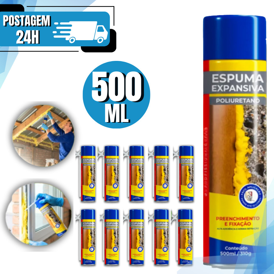 Kit Espuma Expansiva Poliuretano Profissional 500Ml Com Aplicador