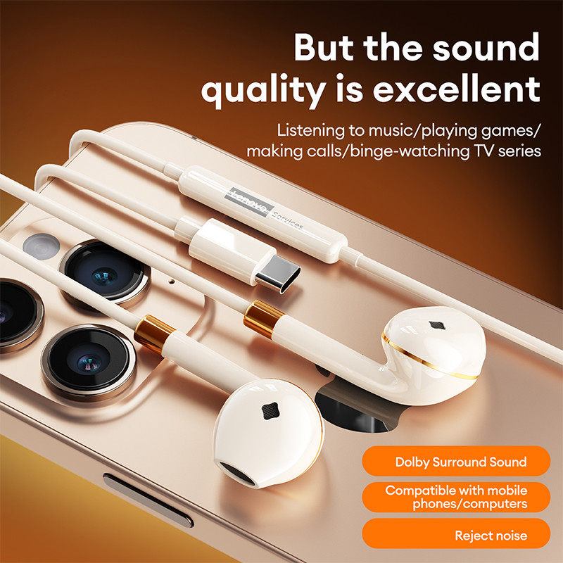 Fones De Ouvido Com Fio Lenovo YF36 E Semi-Intra-Auriculares Plugue Tipo C De 3.5 Mm Som Estéreo HiFi · foto 2