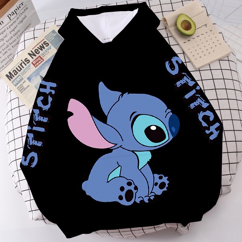 Moletom Unissex Com Capuz Manga Longa Moda Disney Lilo Stitch Kawaii Básico Blusa De Frio De Algodão Envio Rapido