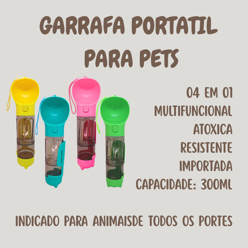 Garrafa Bebedouro Comedouro alimentador cachorro gato Portatil Pet 4 em 1 para Passeio com dosador a pazinha