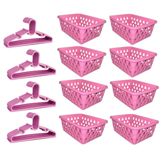 Kit 20 Cabides Infantil e 10 Cestos Organizador Guarda Roupa Rosa Branco Azul em Oferta na Shopee