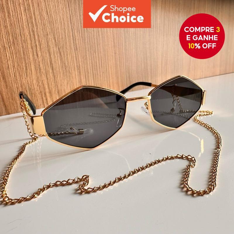 Óculos de sol retrô poligonais com estilo fashion, tendência de metal retrô, corte diamante, adequado para homens e em Oferta na Shopee