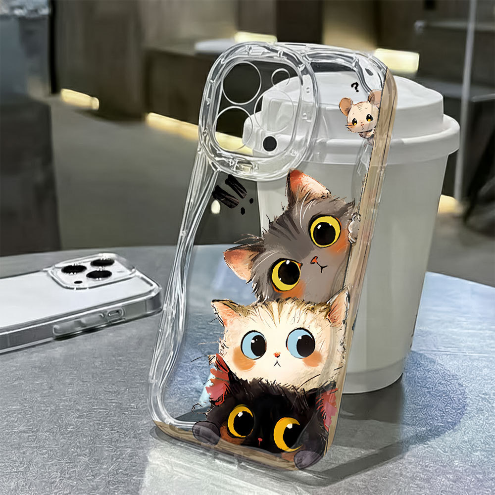 NUNCA Fica Amarela Capa Capinha Para iPhone 17 Air 16 15 14 Plus 13 12 11 Pro Max XR Silicone Transparente Gato
