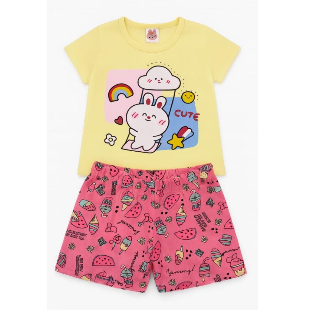 Conjuntos Estampados Blusa e Shorts Menina/Feminino Manga Curta Infantil Juvenil do 2 ao 10