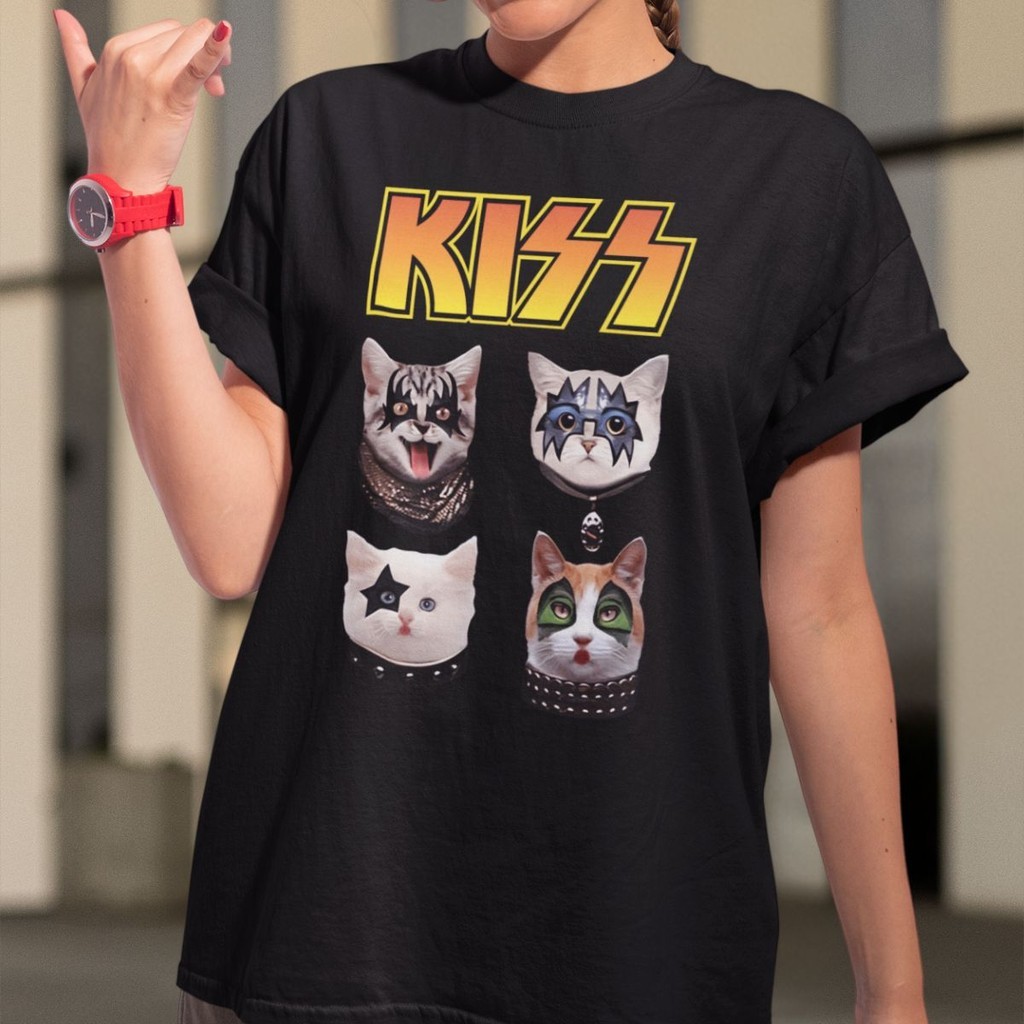 Camiseta Unissex Kiss Banda De Rock Gatinhos Roqueiros Tshirt Integrantes Cats Meme Sh 100% Algodão em Oferta na Shopee