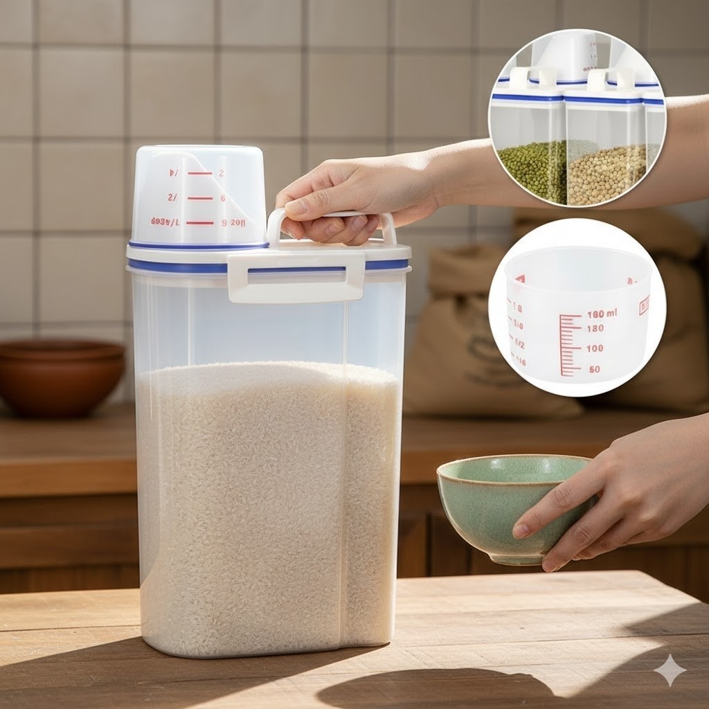Pote Hermético Transparente 1,5kg Dosador Porta Arroz Feijão Farinha Mantimentos Ração