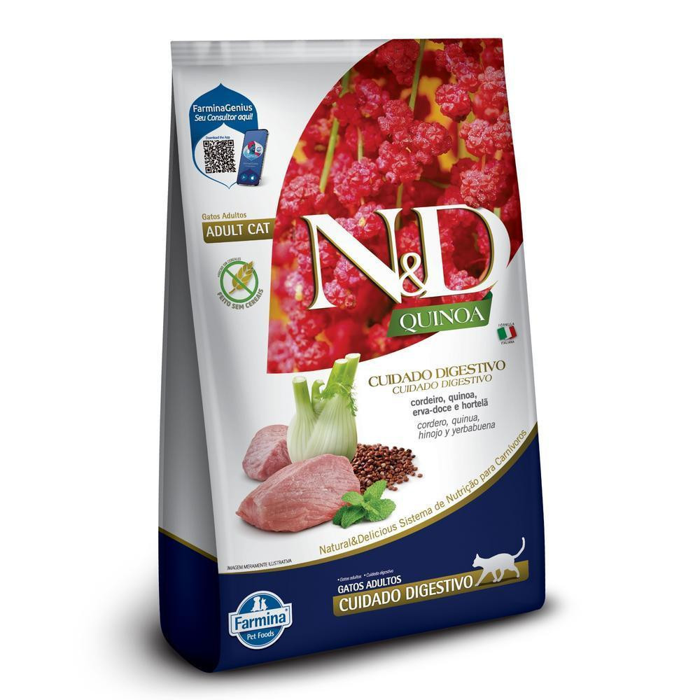 Cuidado Digestivo para Gatos Adultos de Todas as Raças Sabor Cordeiro 1,5Kg N&D Quinoa