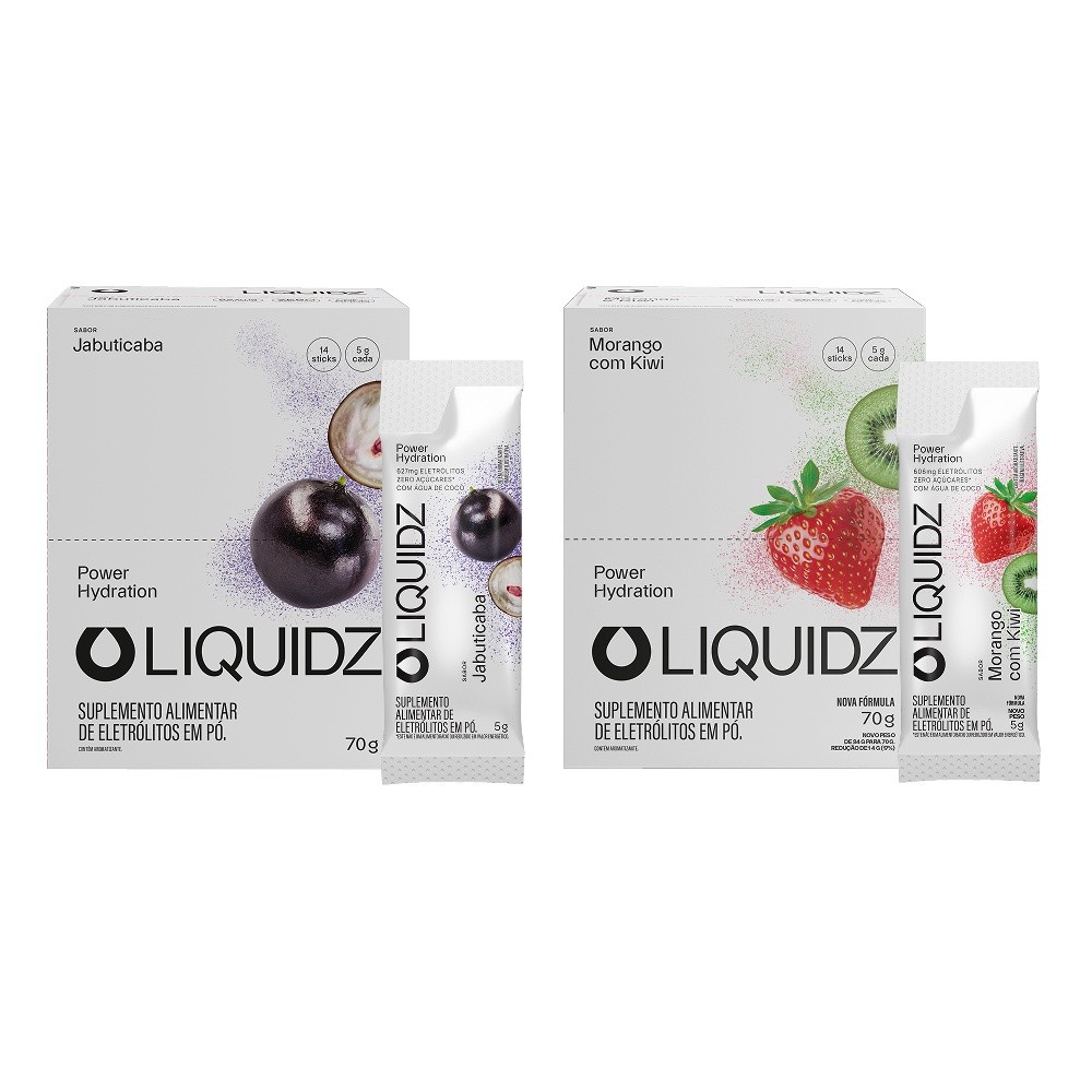 LIQUIDZ® - Eletrólitos Zero Açúcares - Jabuticaba | Morango - Kit 2 Caixas - 28 
