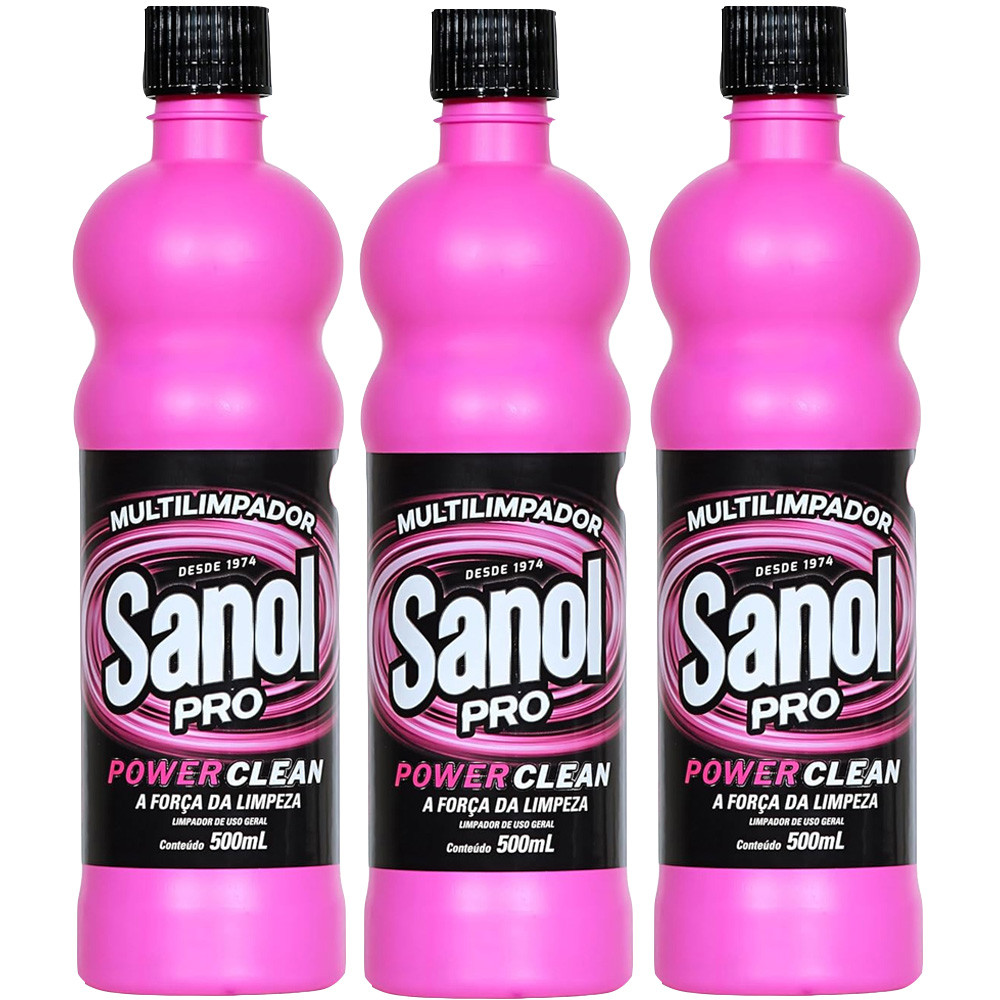 Kit com 3 Multilimpador Sanol Pro Power Clean 500ml Graxa, Óleo, Gordura, etc em Oferta na Shopee