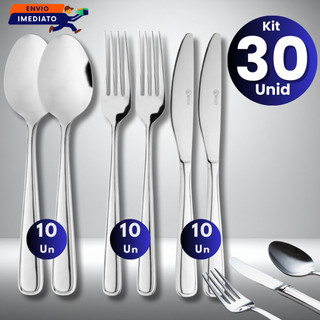 Jogo de Talheres Aço Inox Faqueiro Premium Garfo Faca Colher 9 15 30 Peças