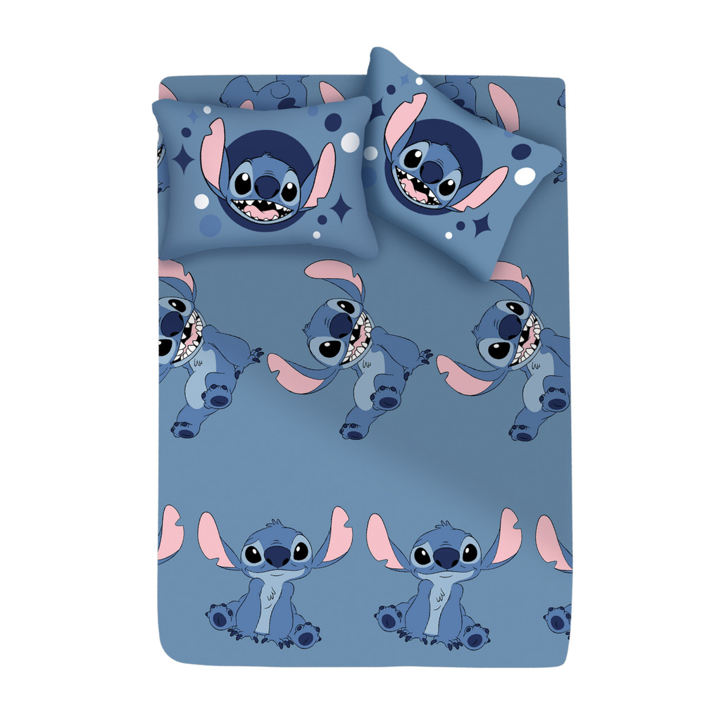 Jogo de Cama Infantil Lilo & Stitch Disney Casal 3 Peças Lençol com Elástico e Fronhas