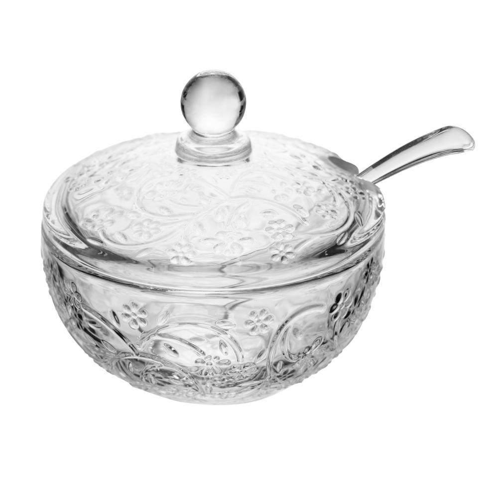Açucareiro Daisy com Colher 10cm Cristal Wolff para Açúcar Café Mesa Posta Servir Decoração Cozinha Elegante e Prático