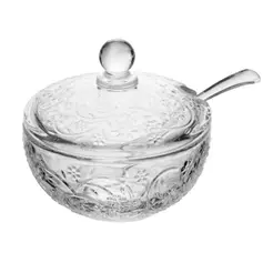 Açucareiro Daisy com Colher 10cm Cristal Wolff para Açúcar Café Mesa Posta Servir Decoração Cozinha Elegante e Prático