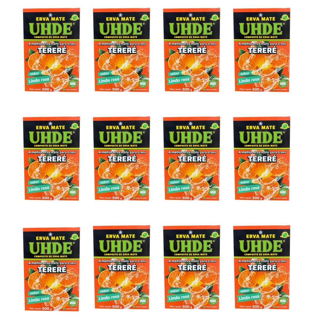 Erva Mate Tereré UHDE Sabor Limão Rosa 500g - 12 Unidades