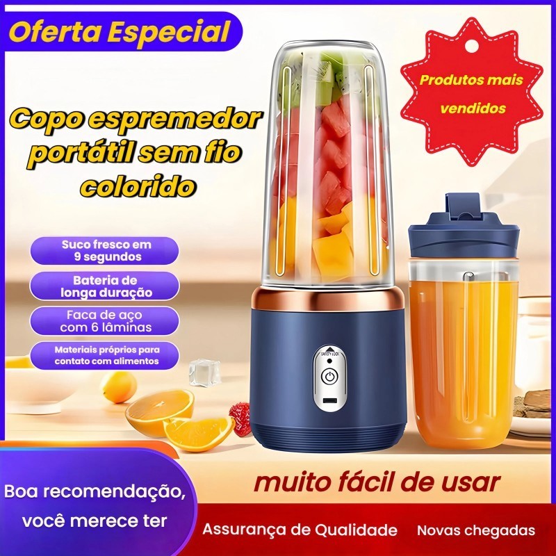 Misturador de Alimentos 400ML com 6 Lâminas – Espremedor Elétrico Mini Portátil para Suco e Smoothie