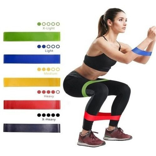 Kit Faixas Elásticas Mini Band 5 Níveis para Exercícios Fitness Fisioterapia Pilates Funcional Alta Resistência