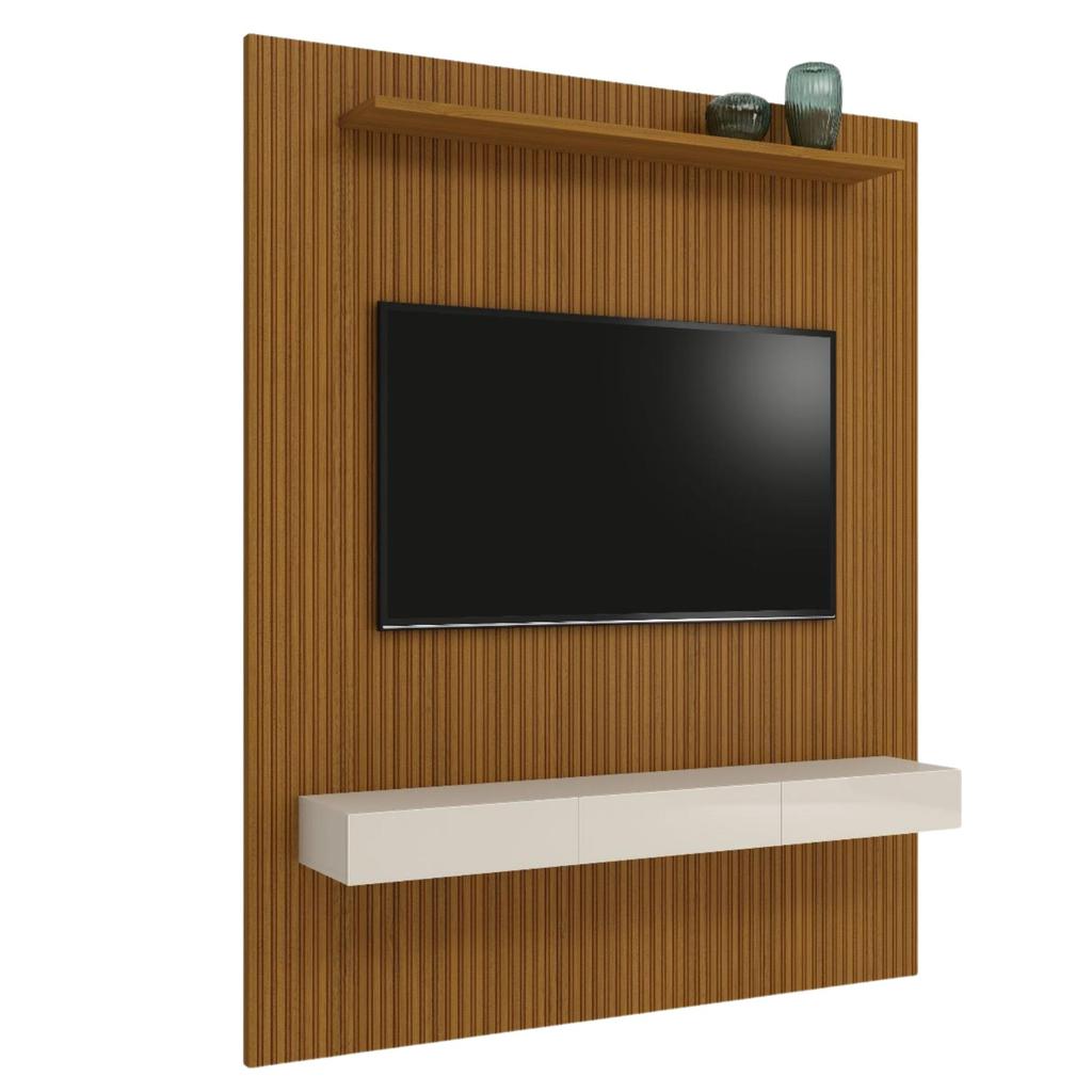 Painel  Para Tv Até 75 Polegadas Ripado Impressão 3D Egeo Com Nicho 1,80m Cedro / Off White EDN em Oferta na Shopee
