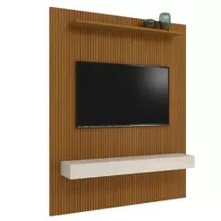 Painel Para Tv Até 75 Polegadas Ripado Impressão 3D Egeo Com Nicho 1,80m Cedro / Off White EDN