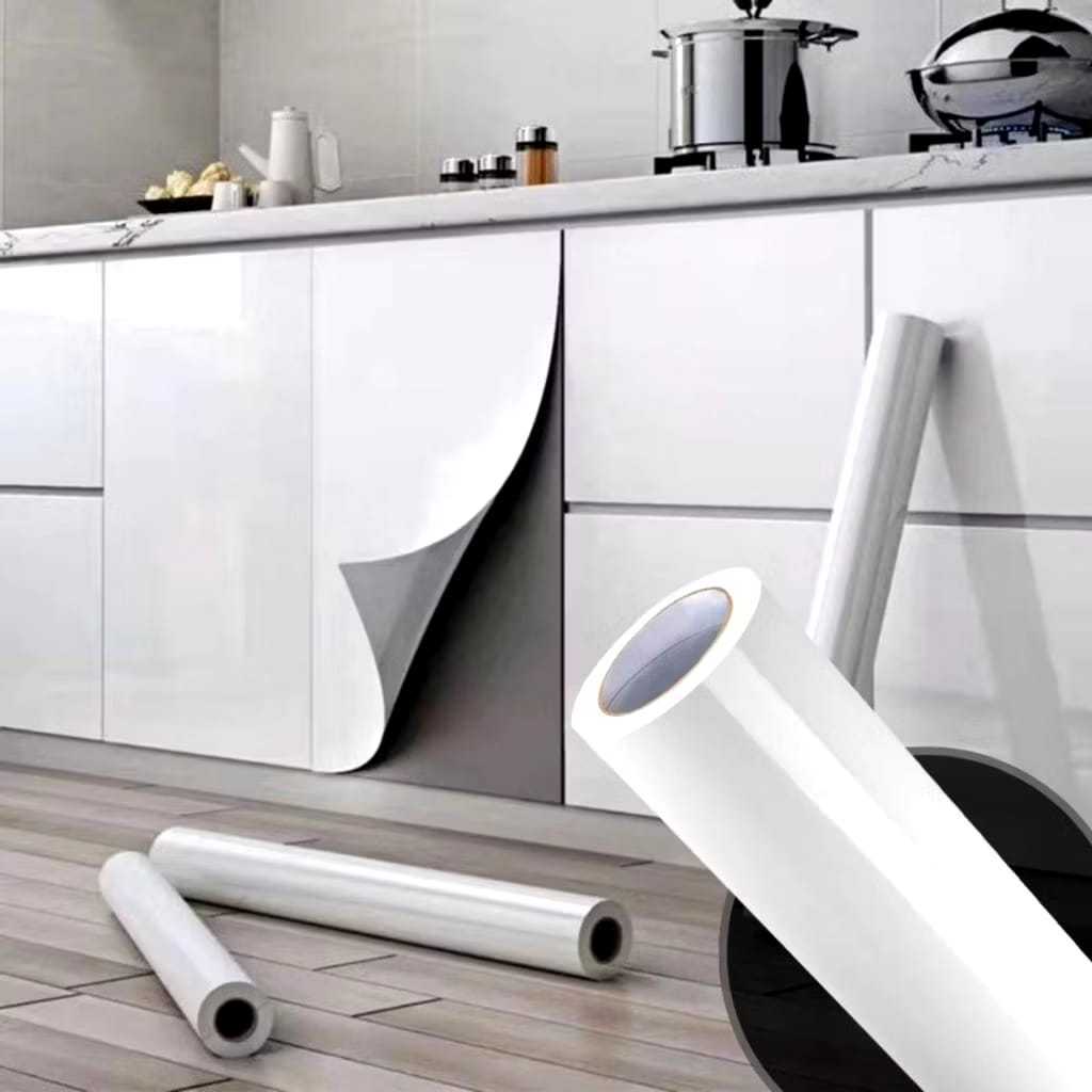 Imagem Papel de Parede Adesivo Auto Colante Branco Brilho Para Paredes Geladeiras Moveis em Geral