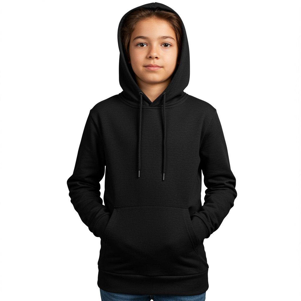 Moletom Infantil Kids Masculino Feminino Com Capuz Canguru Liso Preto Casaco Frio Inverno Promoçao