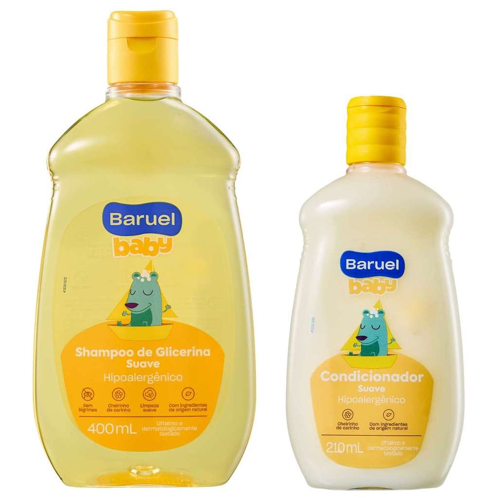 Kit baruel shampoo 400ml + cond. 210ml glicerina suave hipoalergenico Limpeza E Hidratação Segura, Desembaraço Fácil