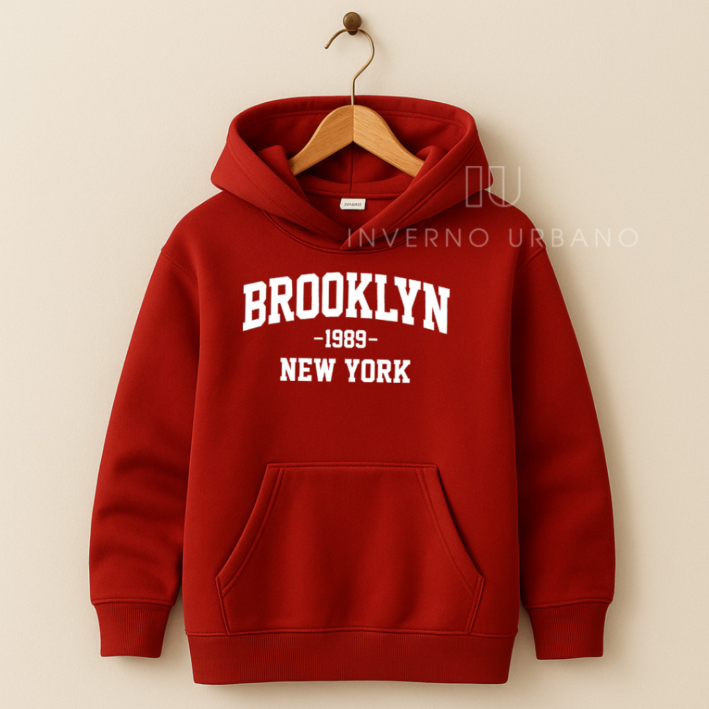 Moletom Infantil Juvenil Flanelado "Brooklyn" Blusa de Frio com Capuz e Bolso Canguru Algodão