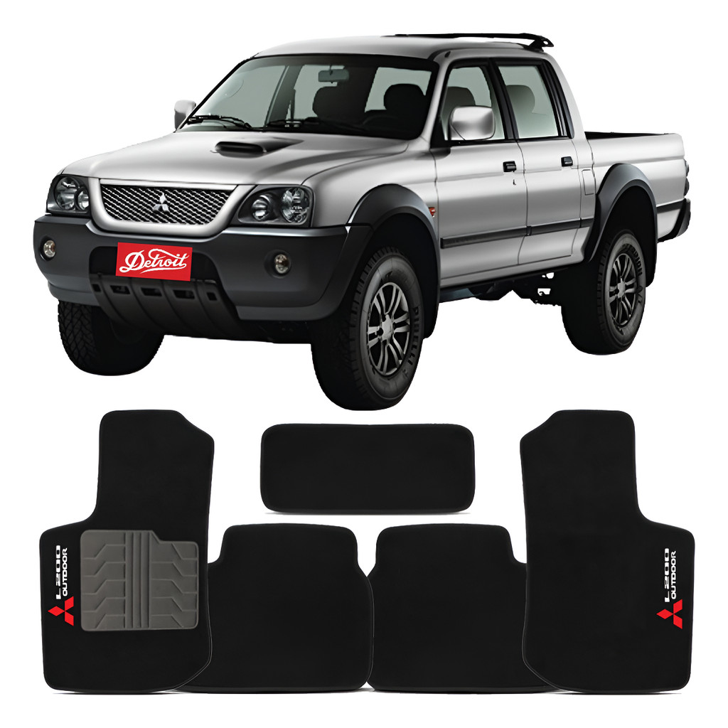 Tapete Mitsubishi L200 Outdoor 2007 A 2012 5pçs Antiderrapante Carpete Preto Protetor Assoalho