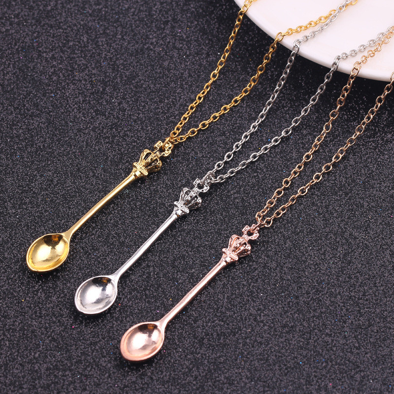 Liga Explosiva Coroa Mini Jóias Ouro Alice Vintage Colar Moda Colher Pingente Para Mulher