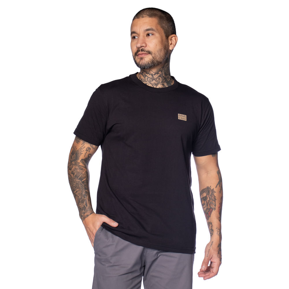 Camiseta Masculina Gangster Gola Canelada Preto em Oferta na Shopee