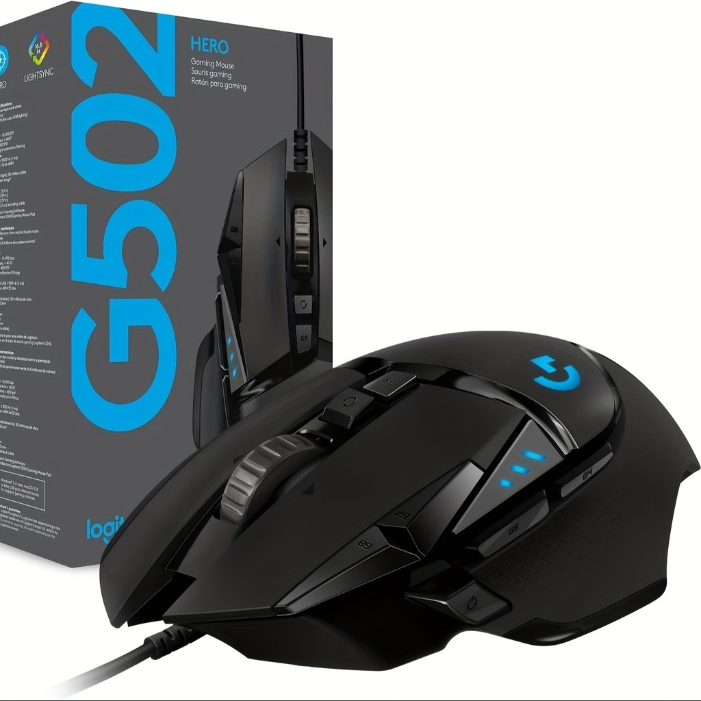 Mouse para jogos com fio Logitech G502 Hero, botão lateral mecânico com luz de fundo RGB e 11 botões programáveis