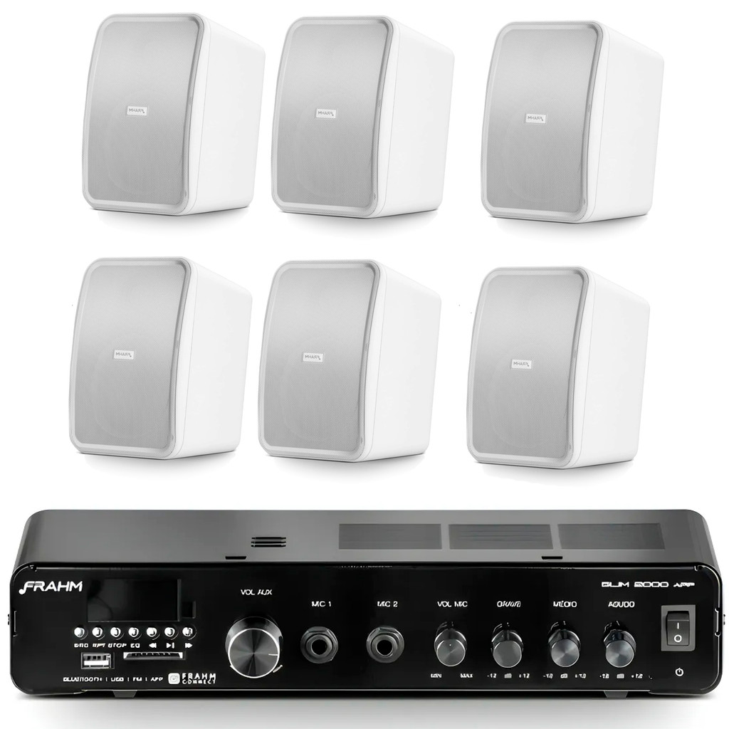 COMP Som Ambiente FRAHM 06 Caixas HS5 Branca + Amplificador 2700 Bluetooth  - FRAHM