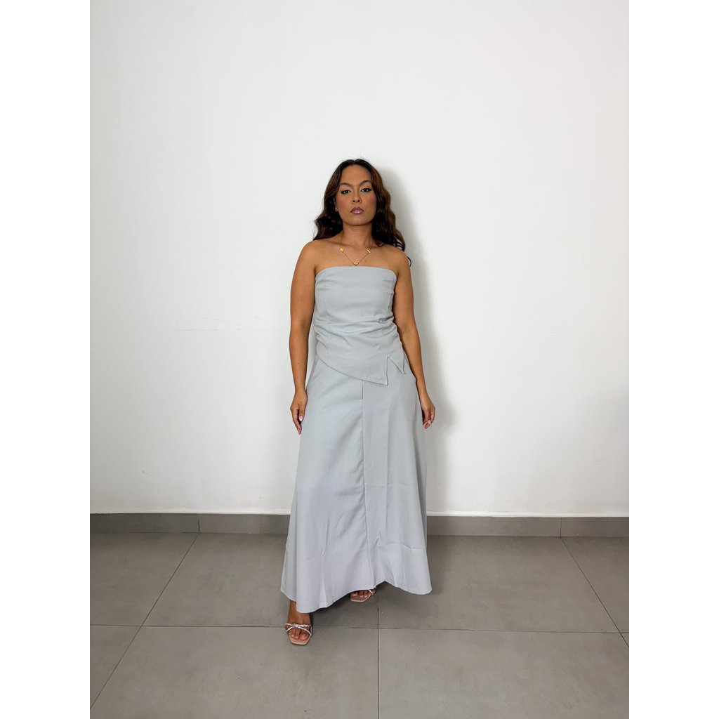 CONJUNTO SAIA MIDI GODÊ E BLUSA SEM MANGAS  FEMININA