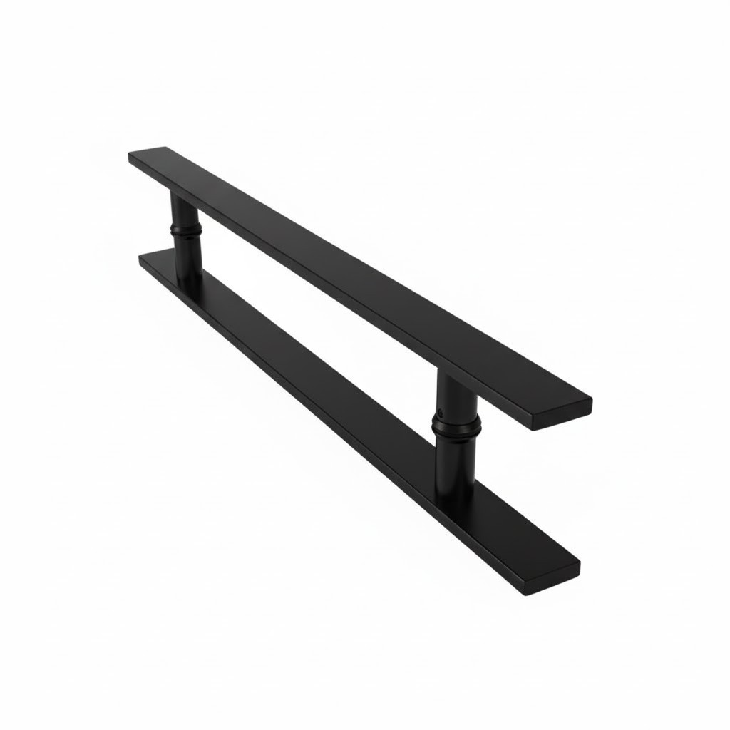 Puxador Porta Pivotante Vidro Alumínio Portão Social Madeira Box Inox 40cm Chato Preto Fosco