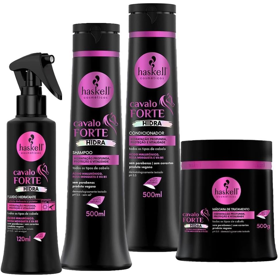 Kit Cavalo Forte Hidra 500gr Haskell | Hidratação Profunda (4 Itens)