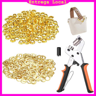 Conjunto de alicates de olho de furo de lona 300 peças alicate de ferramenta de botão de ilhó dourado + perfurador curto