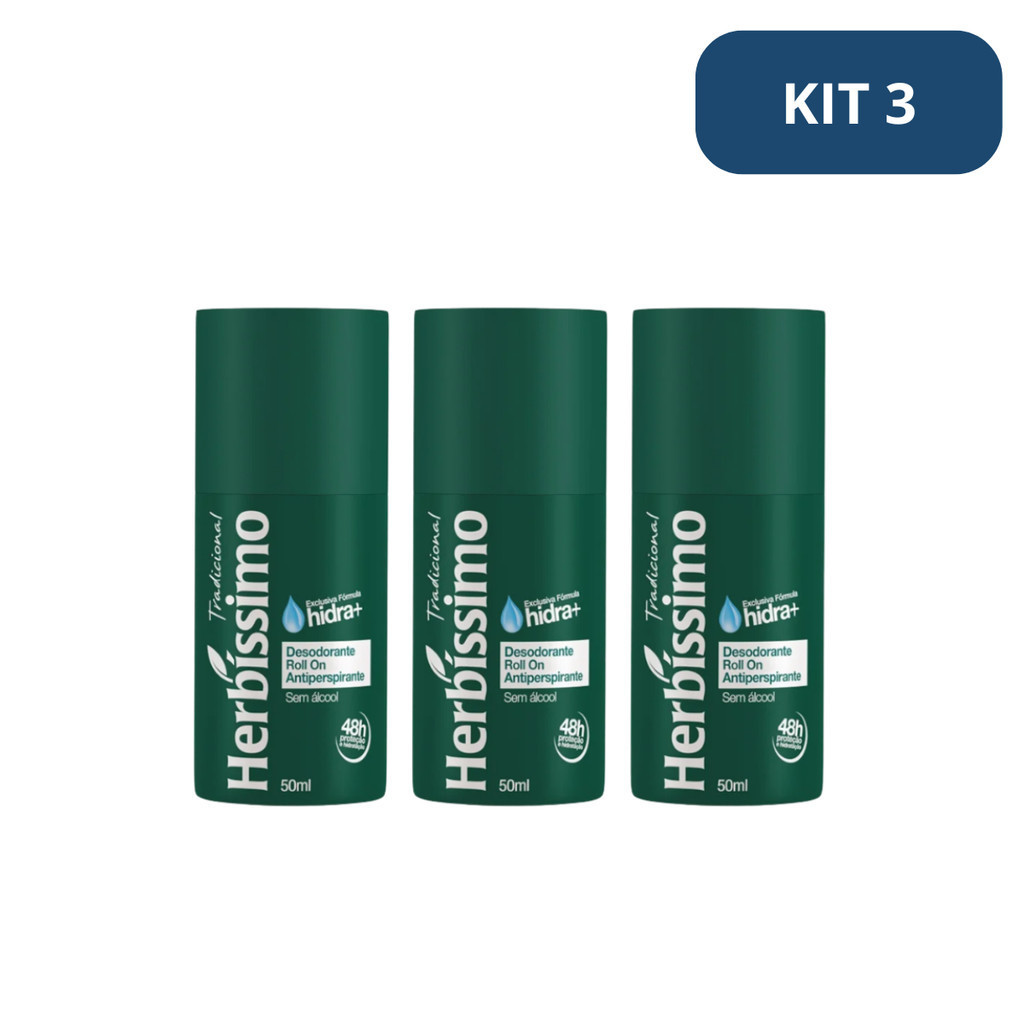 Kit 3 Desodorante Roll on Herbíssimo Tradicional 55g Protege 48HR