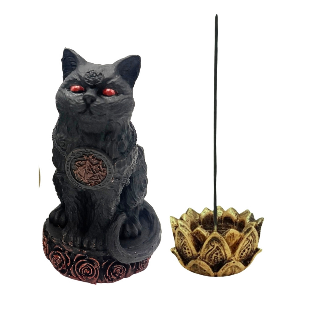 Imagem Kit Gato com Rosas e Mini Incensário Lótus - Amor e Bem-Estar